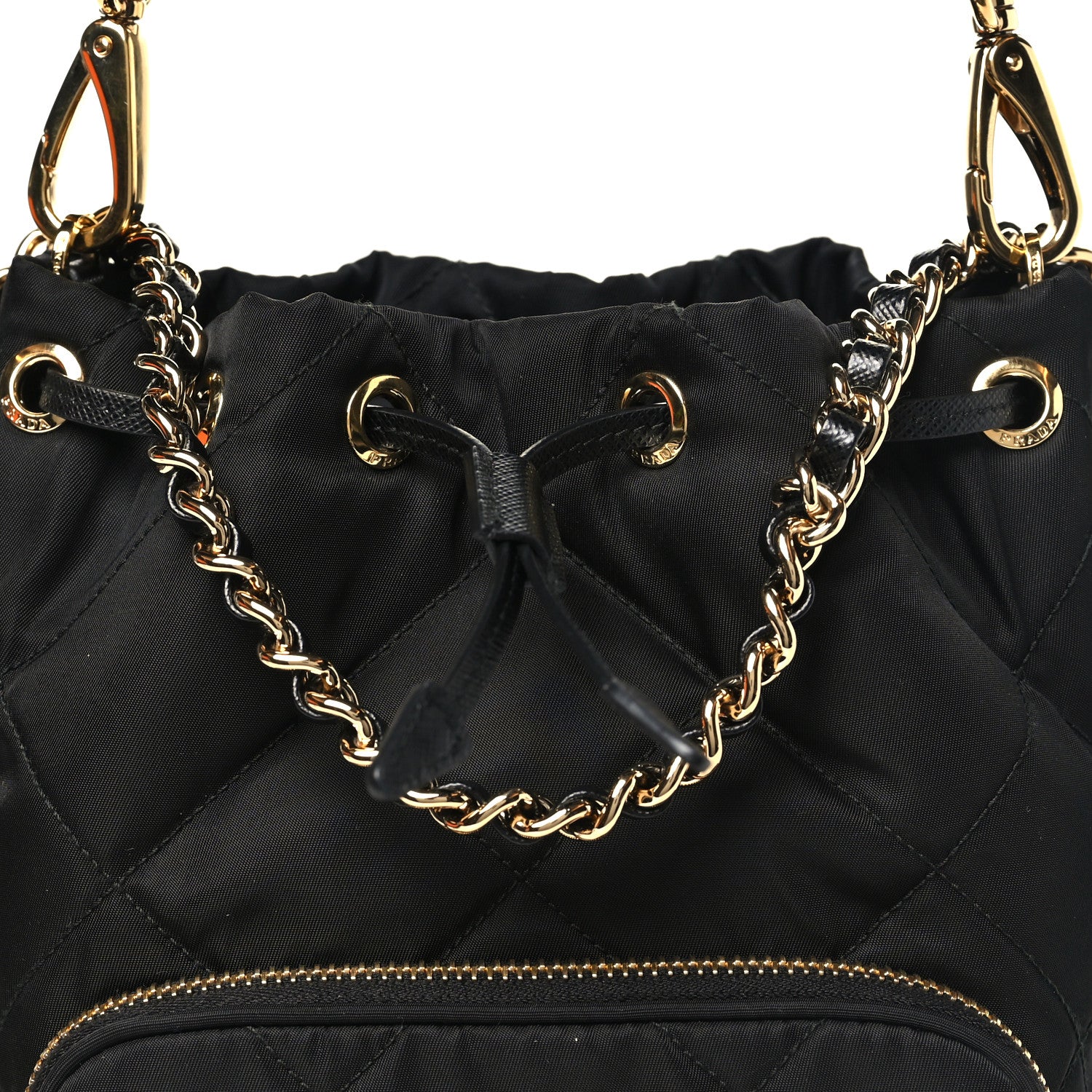 Prada Re-Nylon Saffiano Stitched Re-Edition 1995 Chaine Drawstring Bucket Bag Black 7 of 10