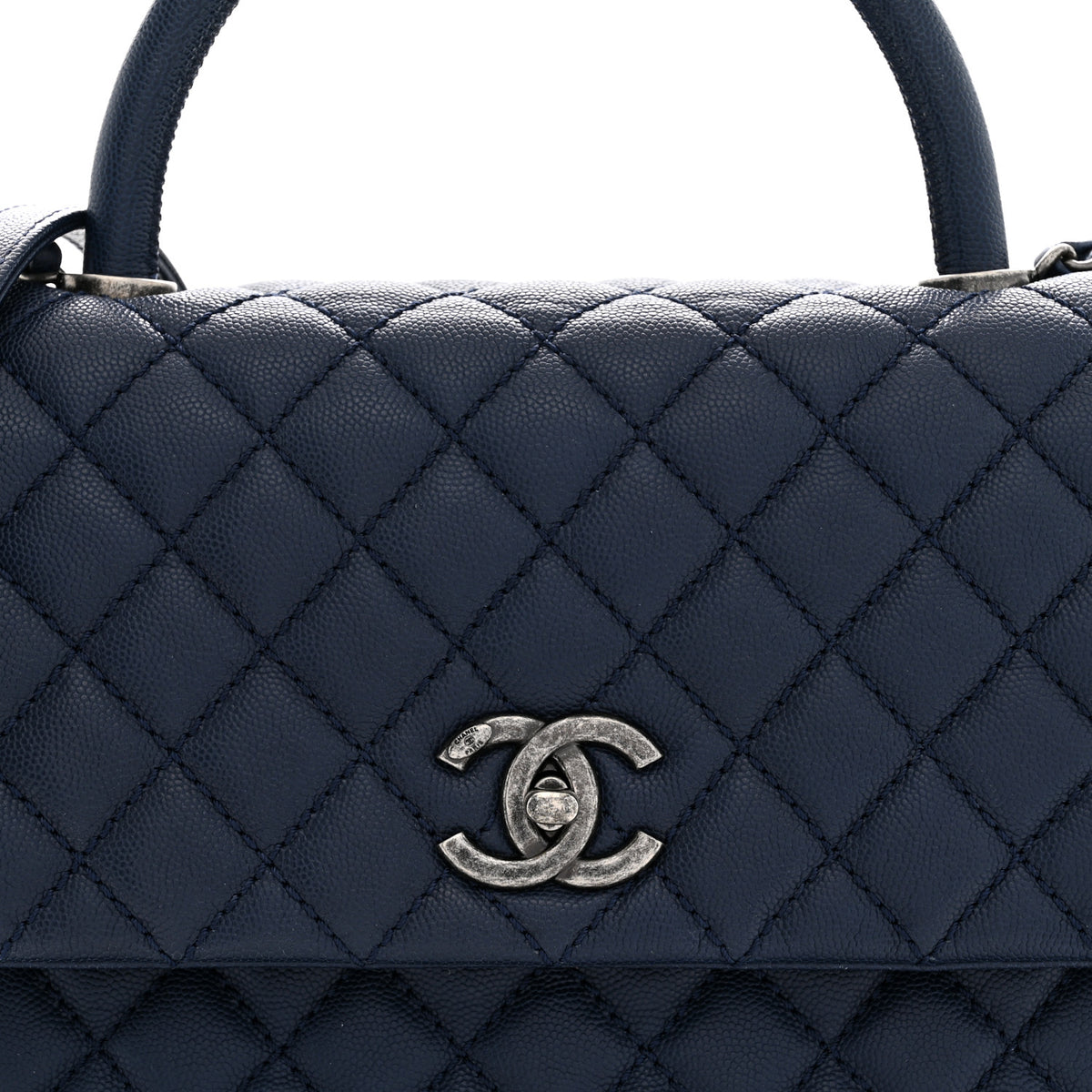 Caviar Quilted Medium Coco Handle Flap Navy Blue