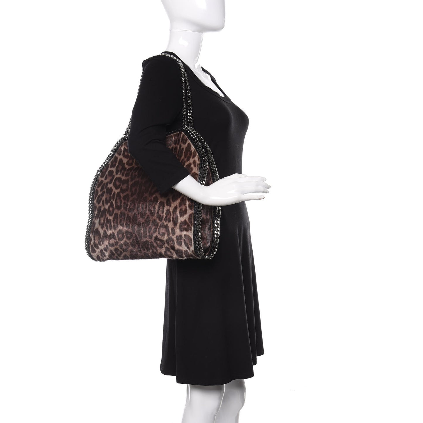 Faux Calf Hair Leopard Print Small Falabella Tote Brown