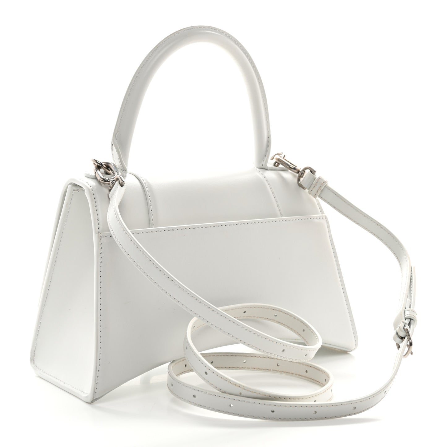 Shiny Box Calfskin Tonal B Small Hourglass Top Handle Bag White