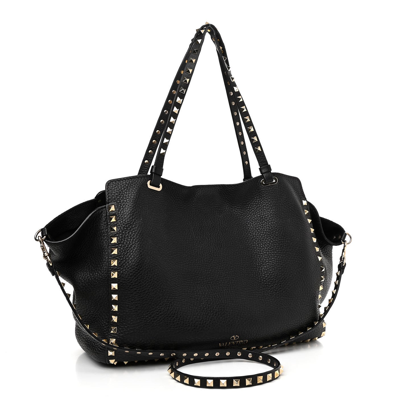 Pebbled Calfskin Medium Rockstud Tote Black