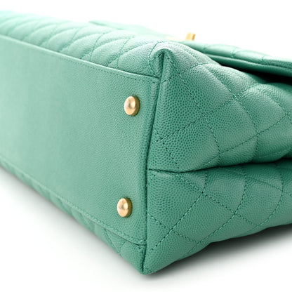 Chanel Caviar Quilted Medium Coco Lizard Embossed Handle Flap Green 10 of 11