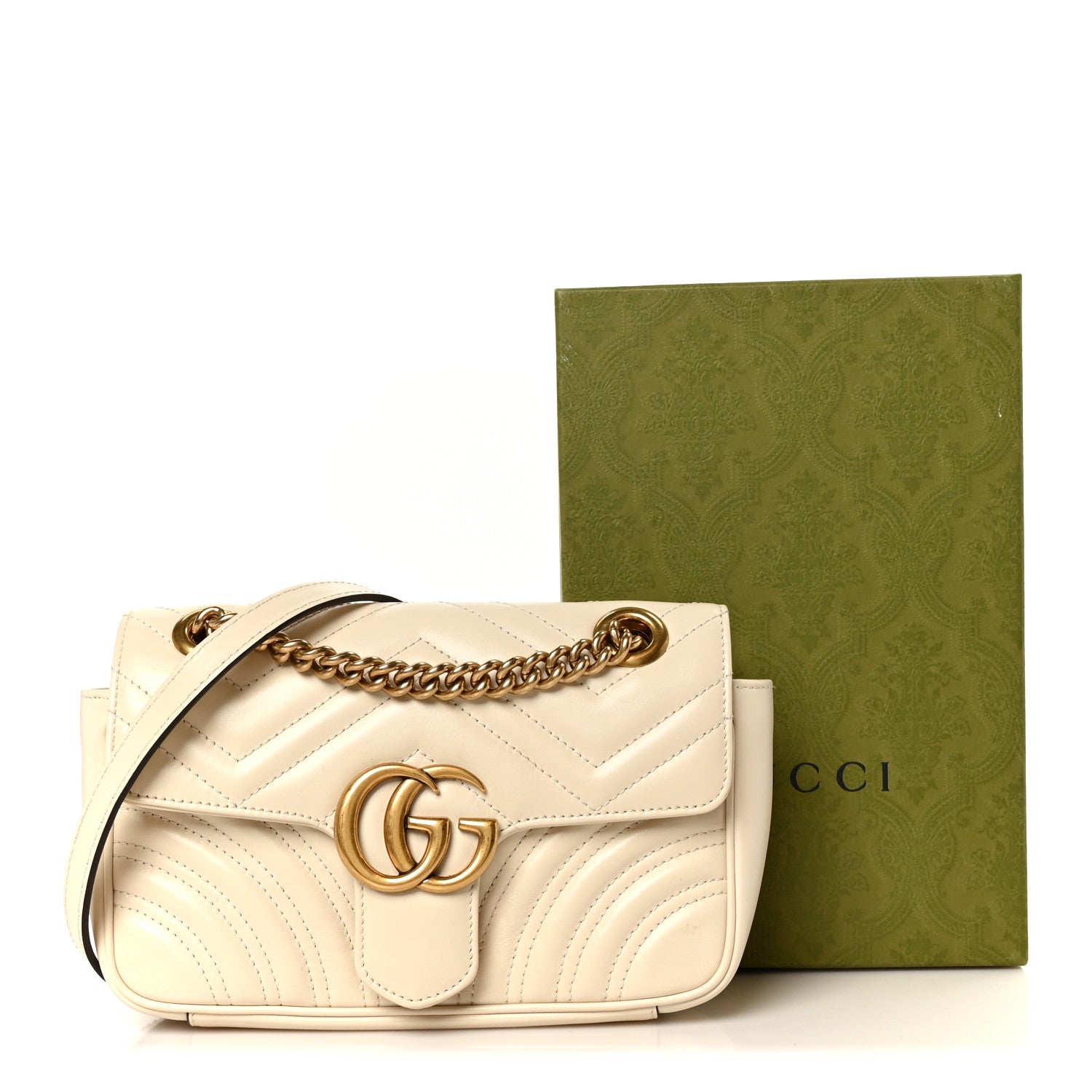 Gucci Calfskin Matelasse Mini GG Marmont Shoulder Bag White 12 of 12