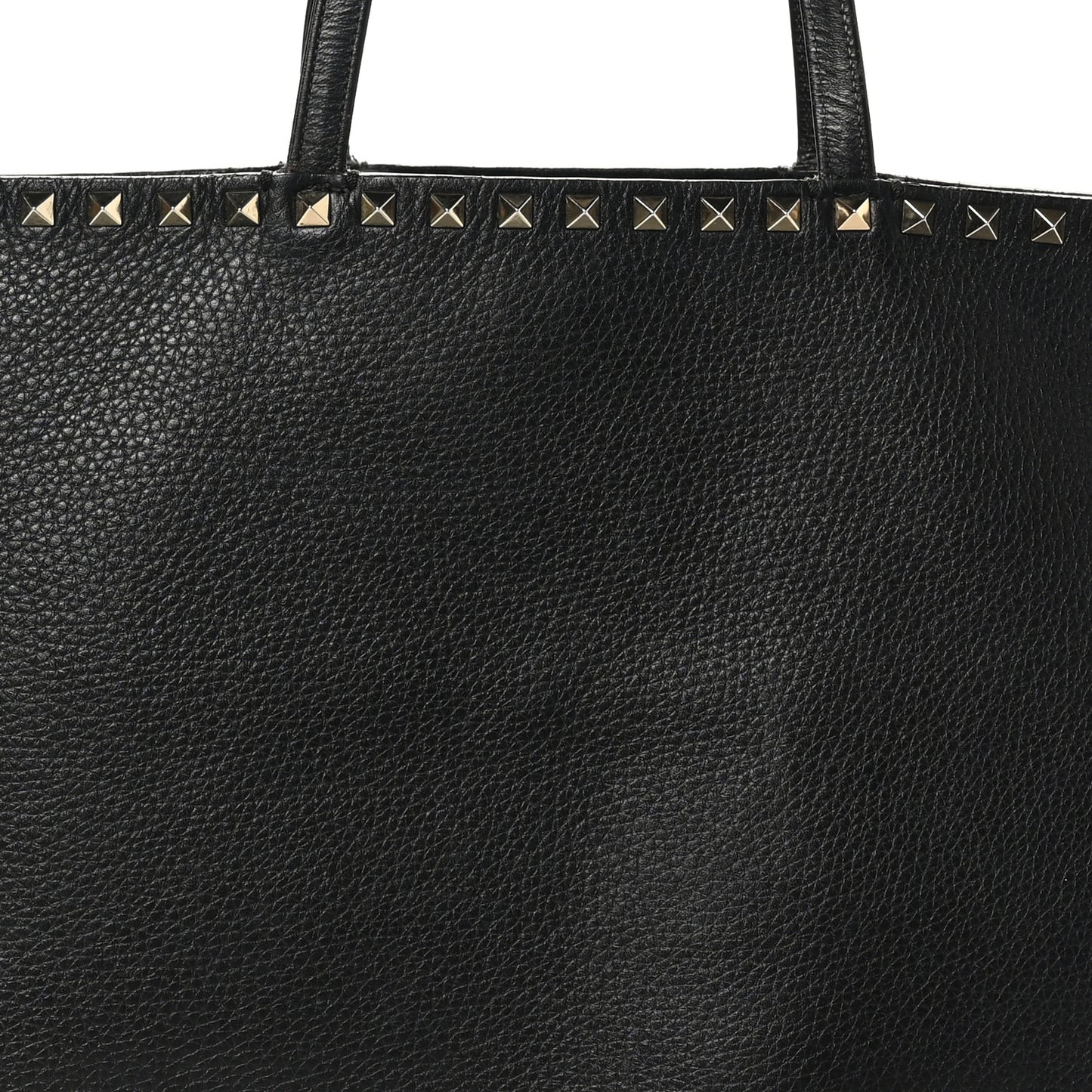 Grained Calfskin Rockstud Shoulder Tote Black