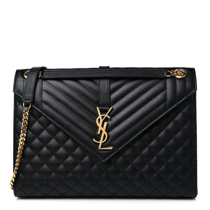 Saint Laurent Grain De Poudre Textured Mixed Matelasse Large Triquilt Monogram Satchel Black 1 of 19