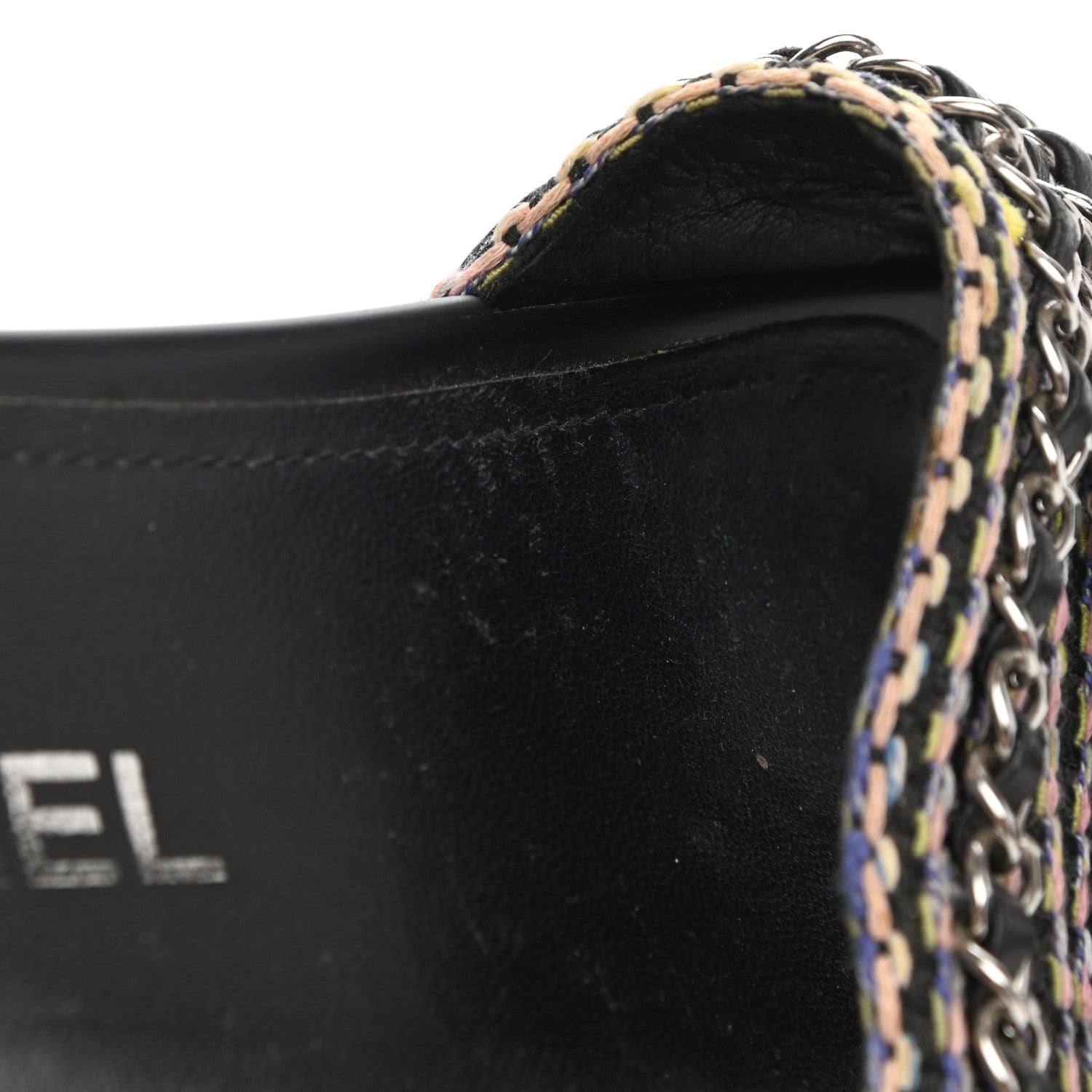 Chanel Tweed Lambskin Chain Flat Sandals 35 Black Multicolor 10 of 14