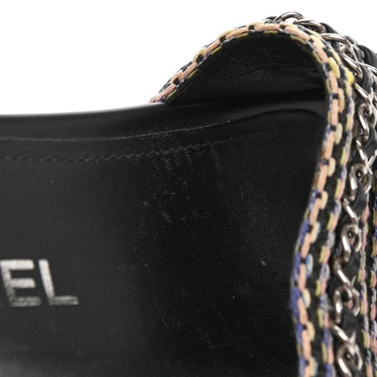 Chanel Tweed Lambskin Chain Flat Sandals 35 Black Multicolor 10 of 14
