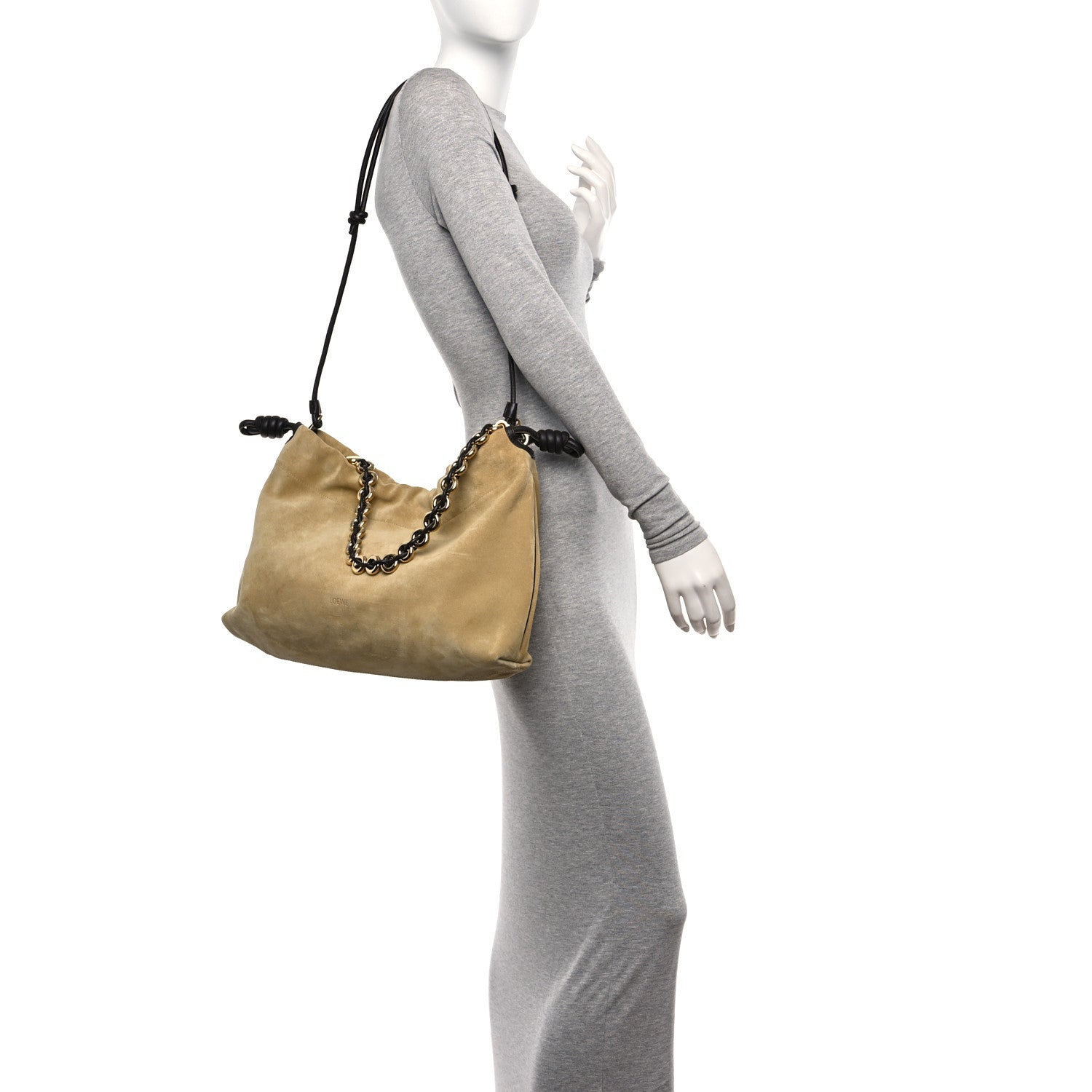 Loewe Suede Calfskin Large Flamenco With Chain Gold 2 of 9