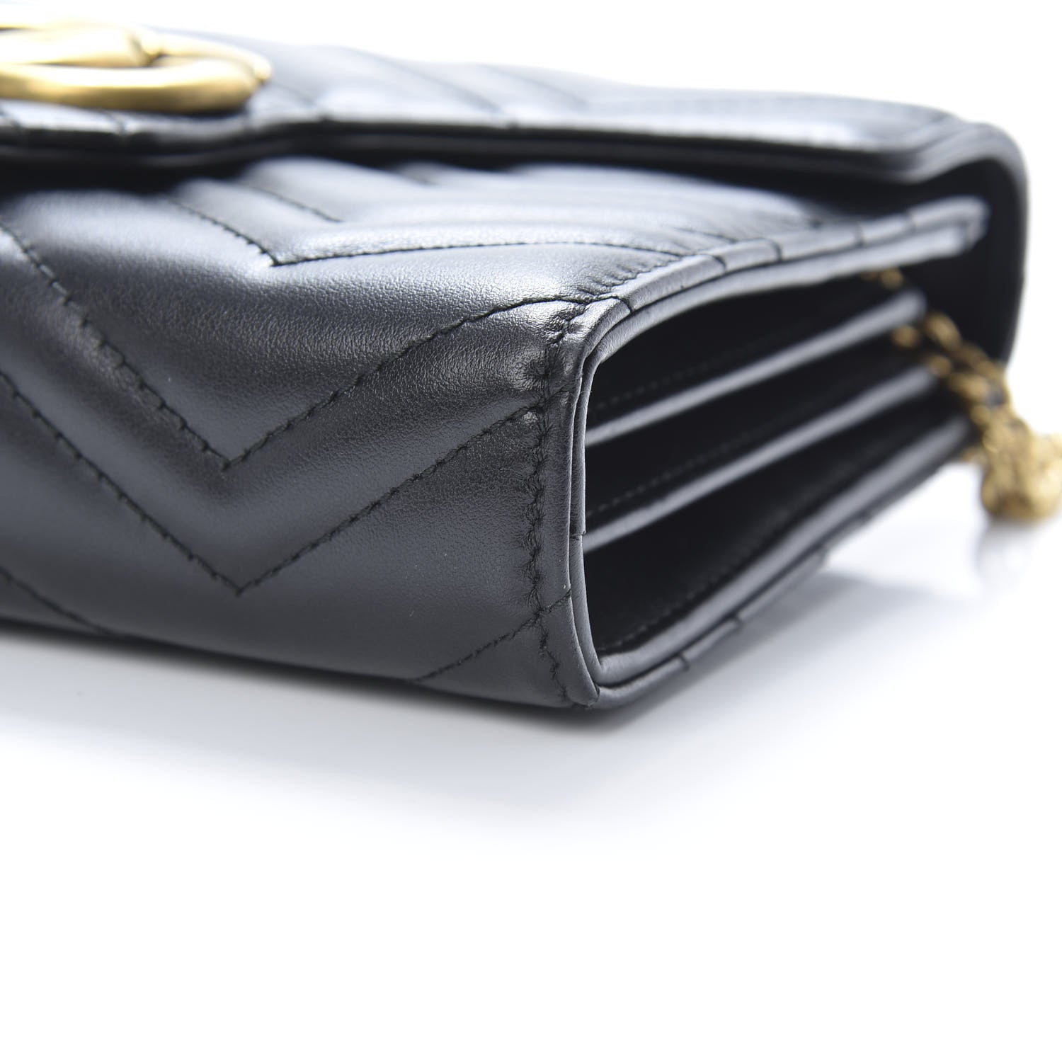 Gucci Calfskin Matelasse GG Marmont Chain Wallet Black 10 of 12