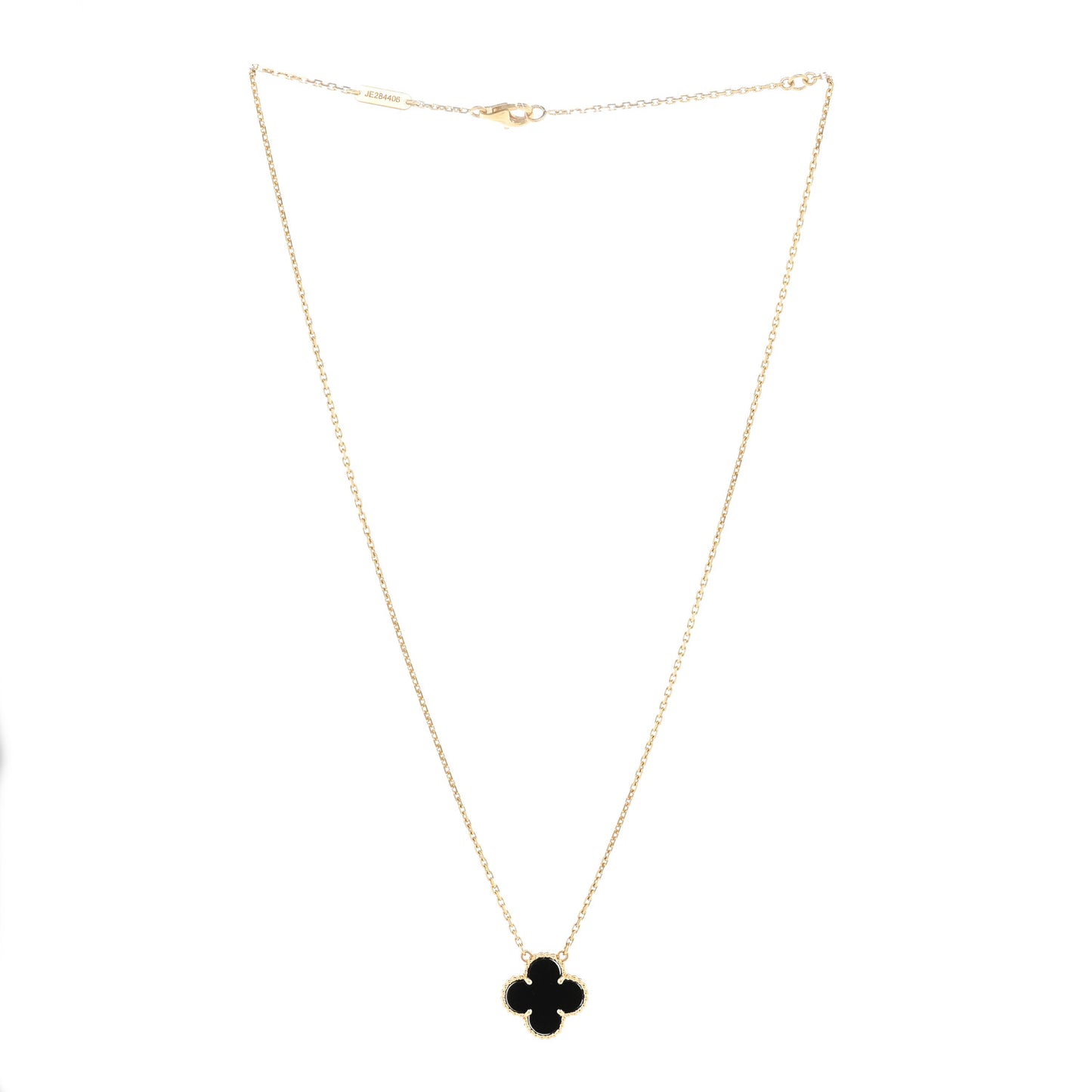 18K Yellow Gold Black Onyx Vintage Alhambra Pendant Necklace