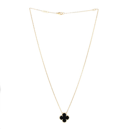 Van Cleef & Arpels 18K Yellow Gold Black Onyx Vintage Alhambra Pendant Necklace 3 of 5