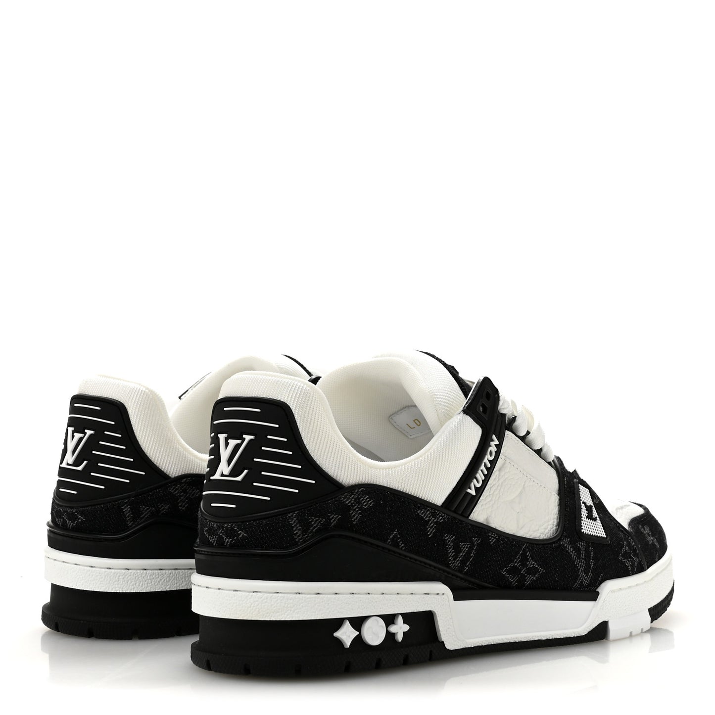 Calfskin Embossed Monogram Denim Womens LV Trainer Sneakers 41 Black 41 Black