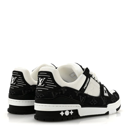Louis Vuitton Calfskin Embossed Monogram Denim Womens LV Trainer Sneakers 41 Black 41 Black 5 of 9