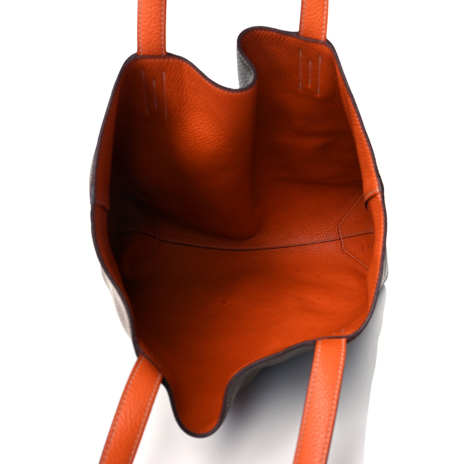 Hermes Taurillon Clemence Double Sens 36 Reversible Tote Etoupe Orange 8 of 21