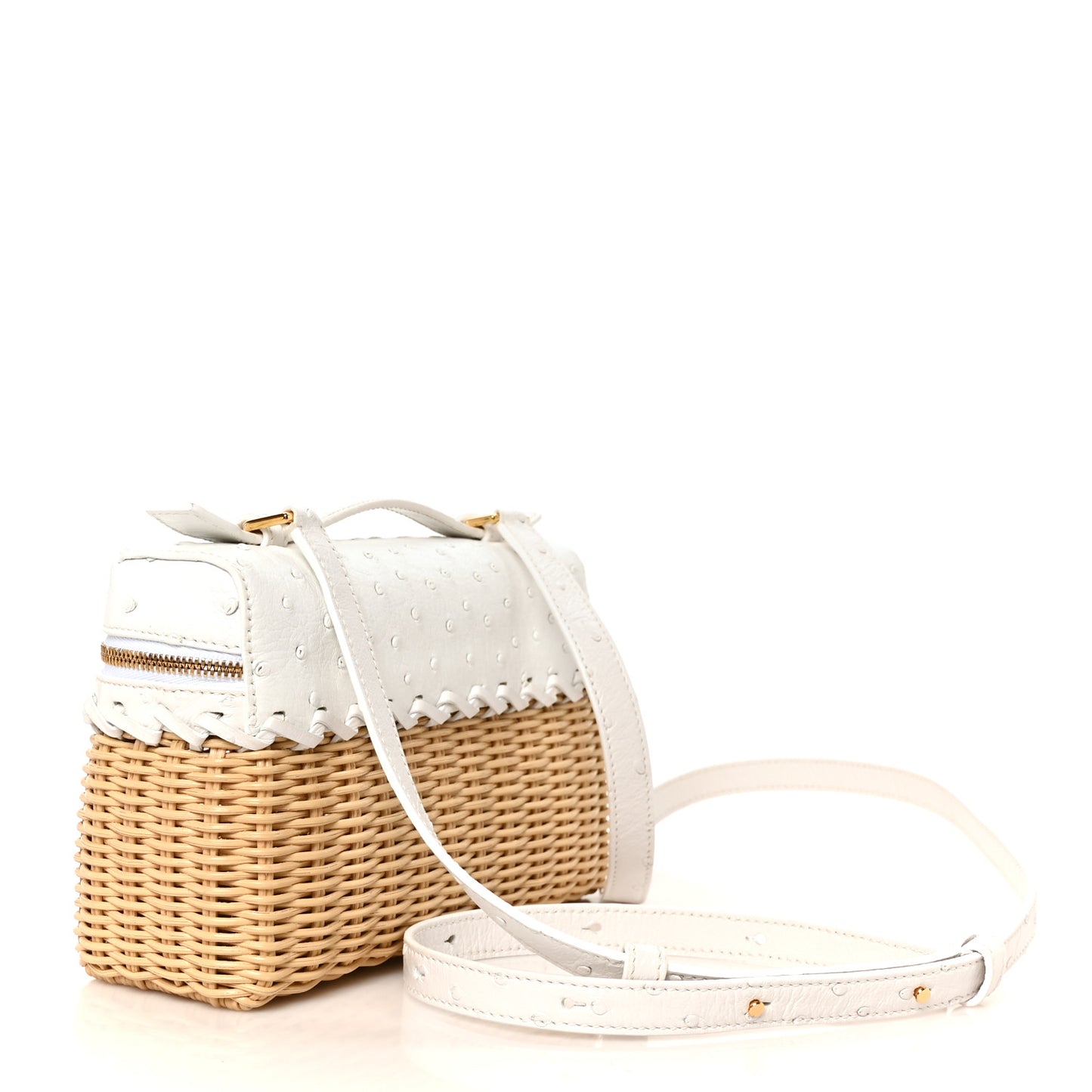Wicker Ostrich East West L19 Extra Pocket Pouch Malt White