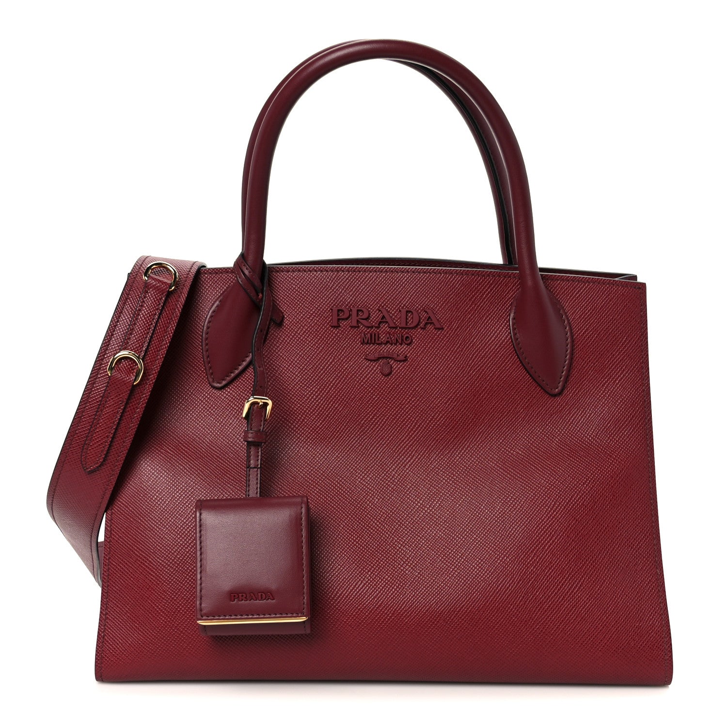 Prada Saffiano Cuir Calfskin Medium Monochrome Top Handle Tote Cerise 1 of 11