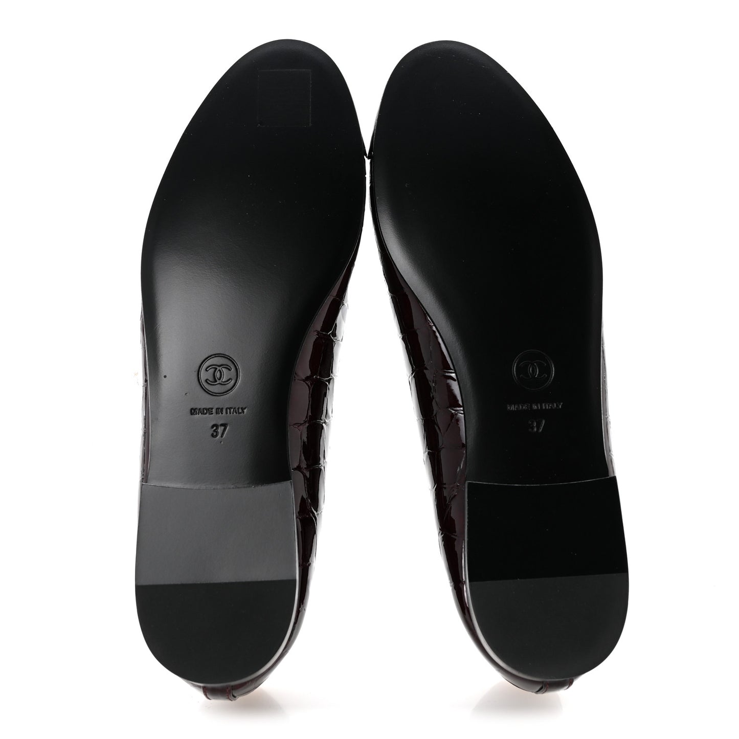 Patent Calfskin Crocodile Embossed Cap Toe CC Ballerina Flats 37 Dark Burgundy Black