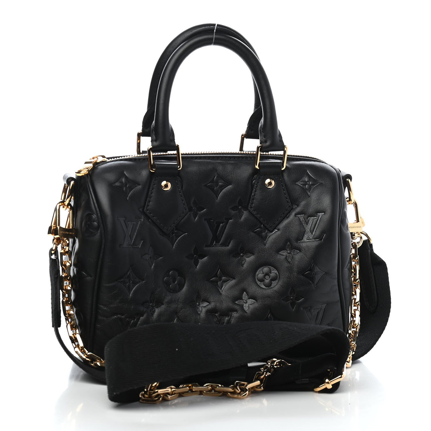 Louis Vuitton Lambskin Embossed Monogram Speedy 22 Bandouliere Black 2 of 8