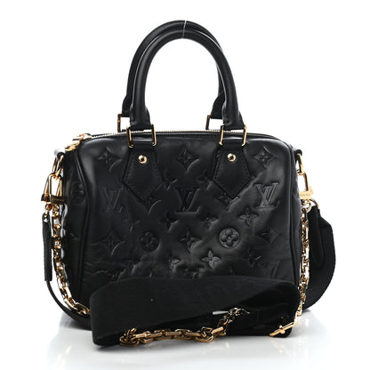 Louis Vuitton Lambskin Embossed Monogram Speedy 22 Bandouliere Black 2 of 8