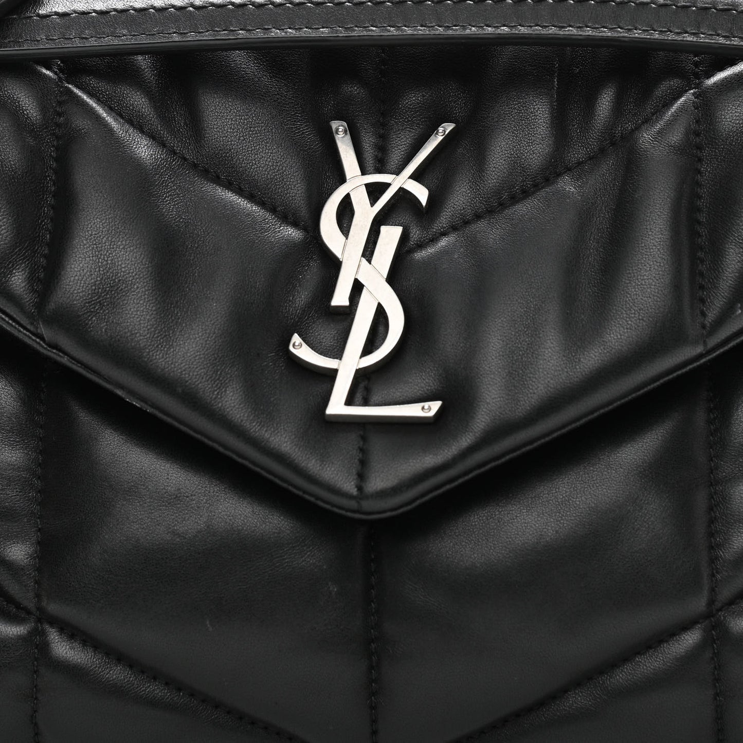 Lambskin Quilted Small Loulou Puffer Monogram Chain Satchel Black