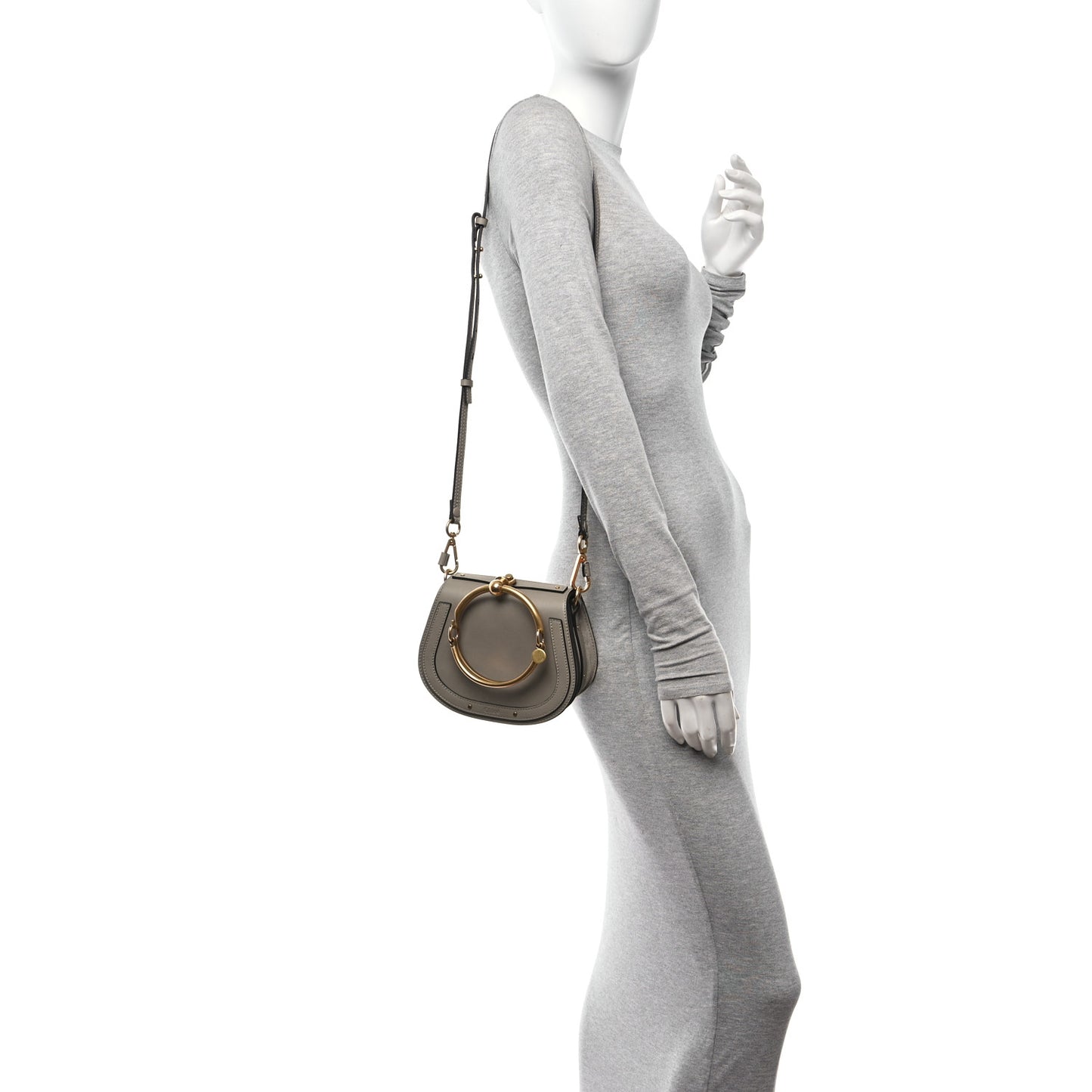 Calfskin Suede Small Nile Bracelet Bag Motty Grey