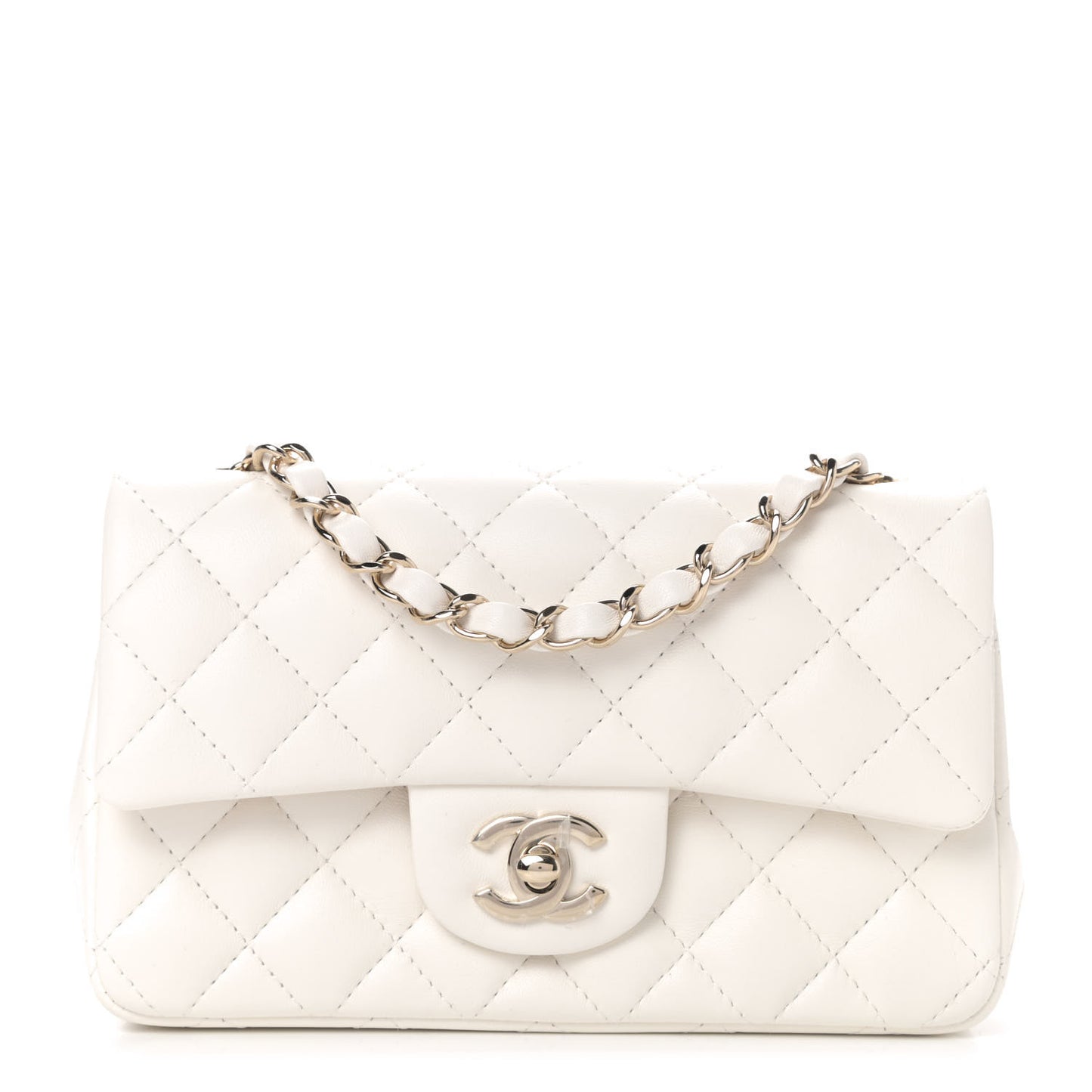Lambskin Quilted Mini Rectangular Flap White