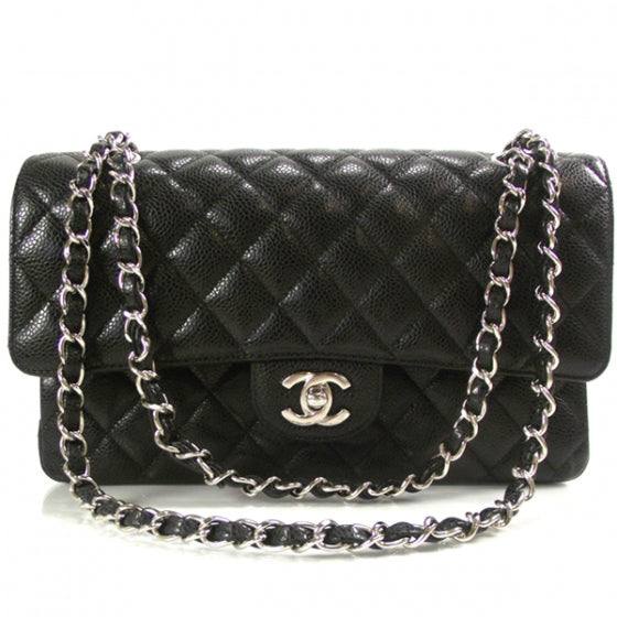 Caviar Quilted Medium Double Flap Black