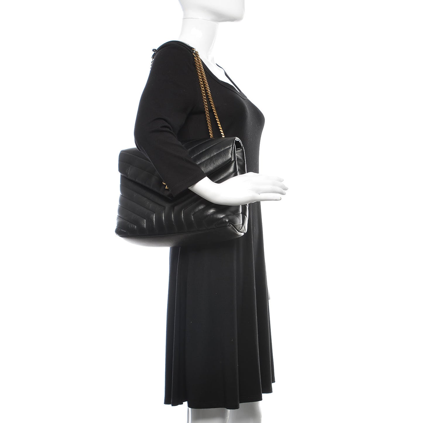 Calfskin Y Quilted Monogram Medium Loulou Chain Satchel Black