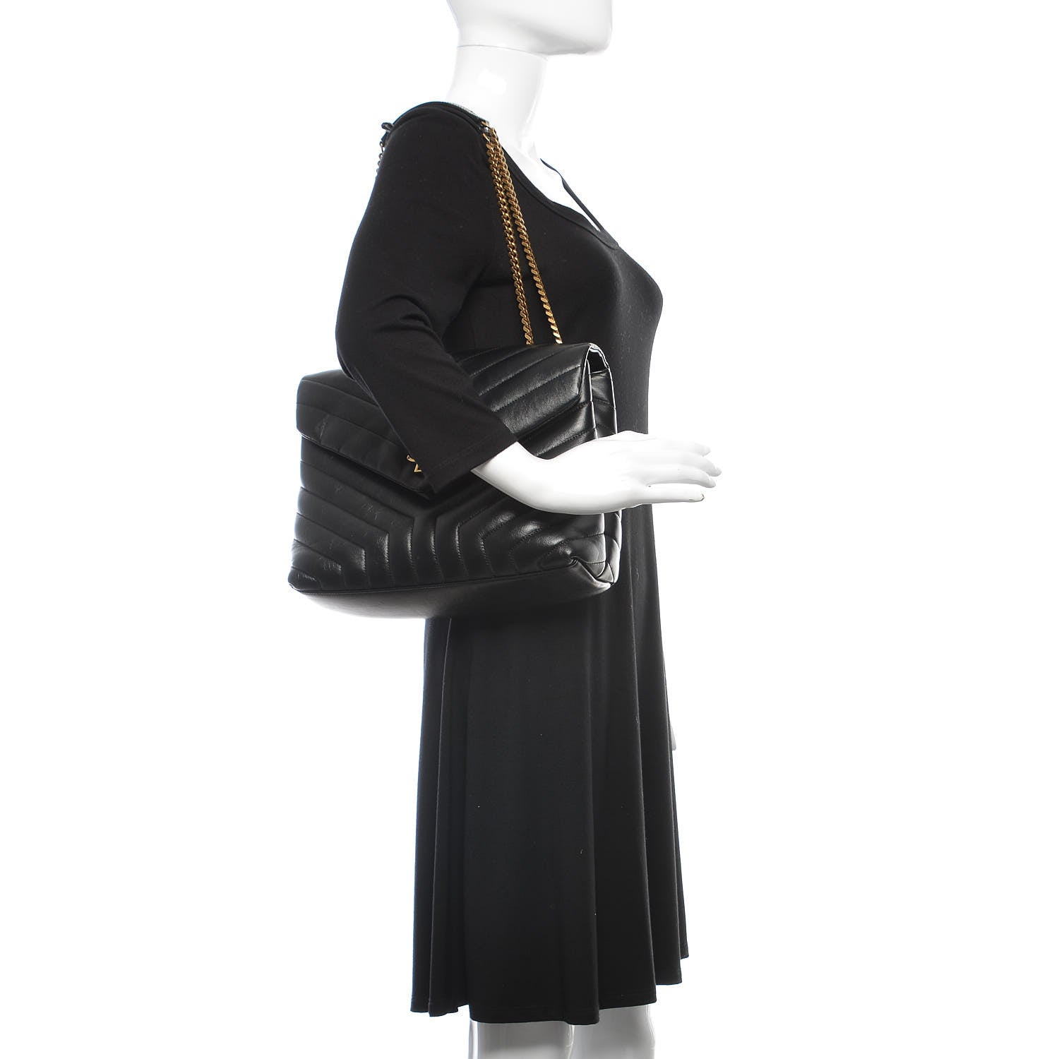 Saint Laurent Calfskin Y Quilted Monogram Medium Loulou Chain Satchel Black 2 of 11