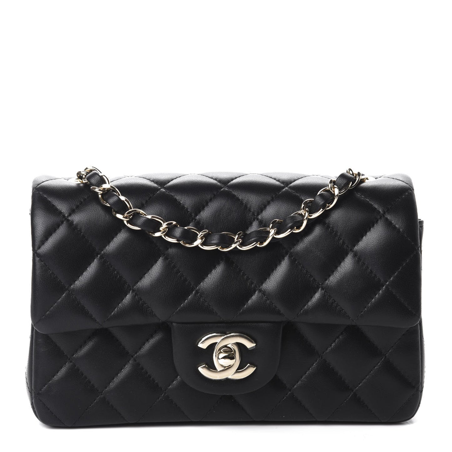 Lambskin Quilted Mini Rectangular Flap Black