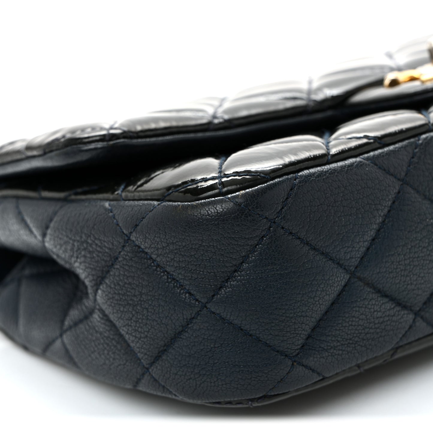 Patent Goatskin Quilted Medium CC Eyelet Flap Blue