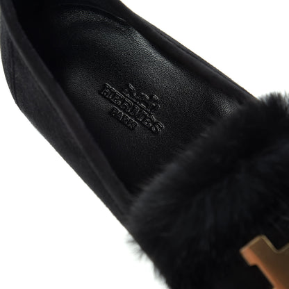 Hermes Mink Fur Suede Goatskin Paris Loafers 36.5 Black 8 of 11