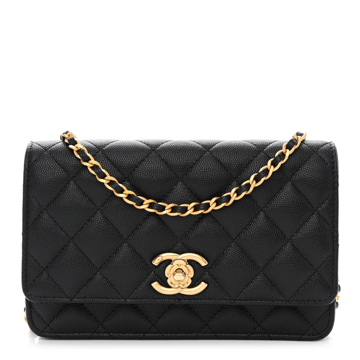 Caviar Quilted Camellia Wallet On Chain WOC Black
