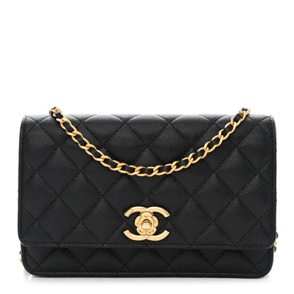 Chanel Caviar Quilted Camellia Wallet On Chain WOC Black 1 of 12