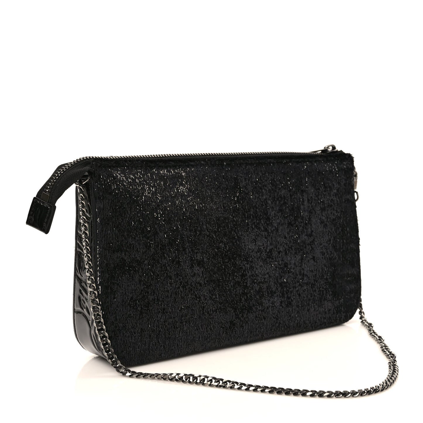 Patent Velour Loubila Chain Clutch Black