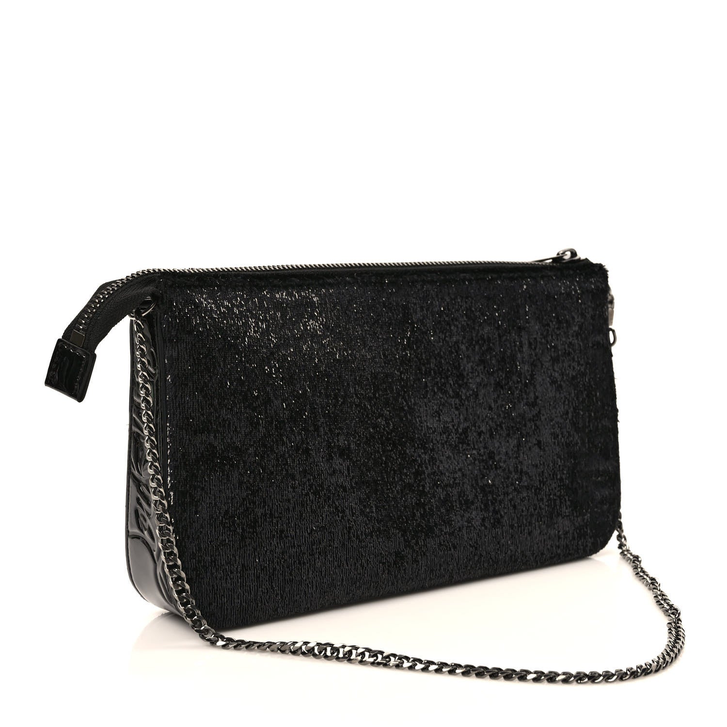 Christian Louboutin Patent Velour Loubila Chain Clutch Black 3 of 8