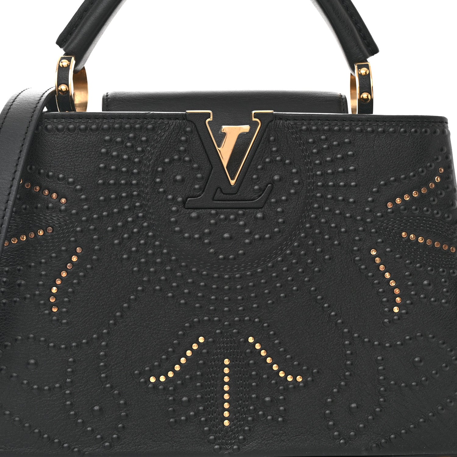 Louis Vuitton Calfskin Studded Flower Capucines BB  Black 7 of 10