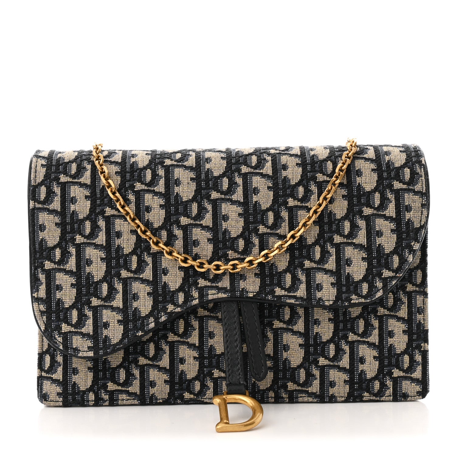 Christian Dior Oblique Saddle Chain Pouch Blue 1 of 9