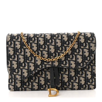 Christian Dior Oblique Saddle Chain Pouch Blue 1 of 9