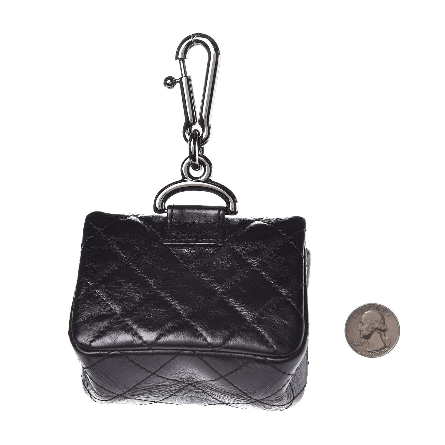 Glazed Calfskin Mini Reissue Pouch Charm Key Chain Black