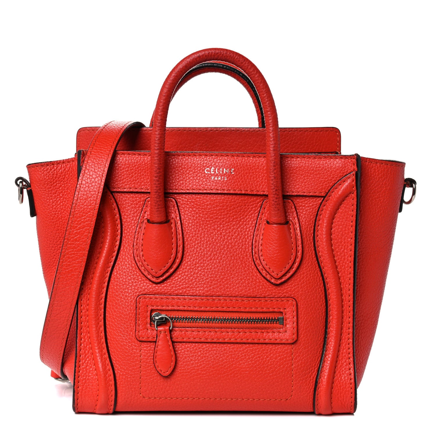 Celine Drummed Calfskin Nano Luggage Vermillion 1 of 25