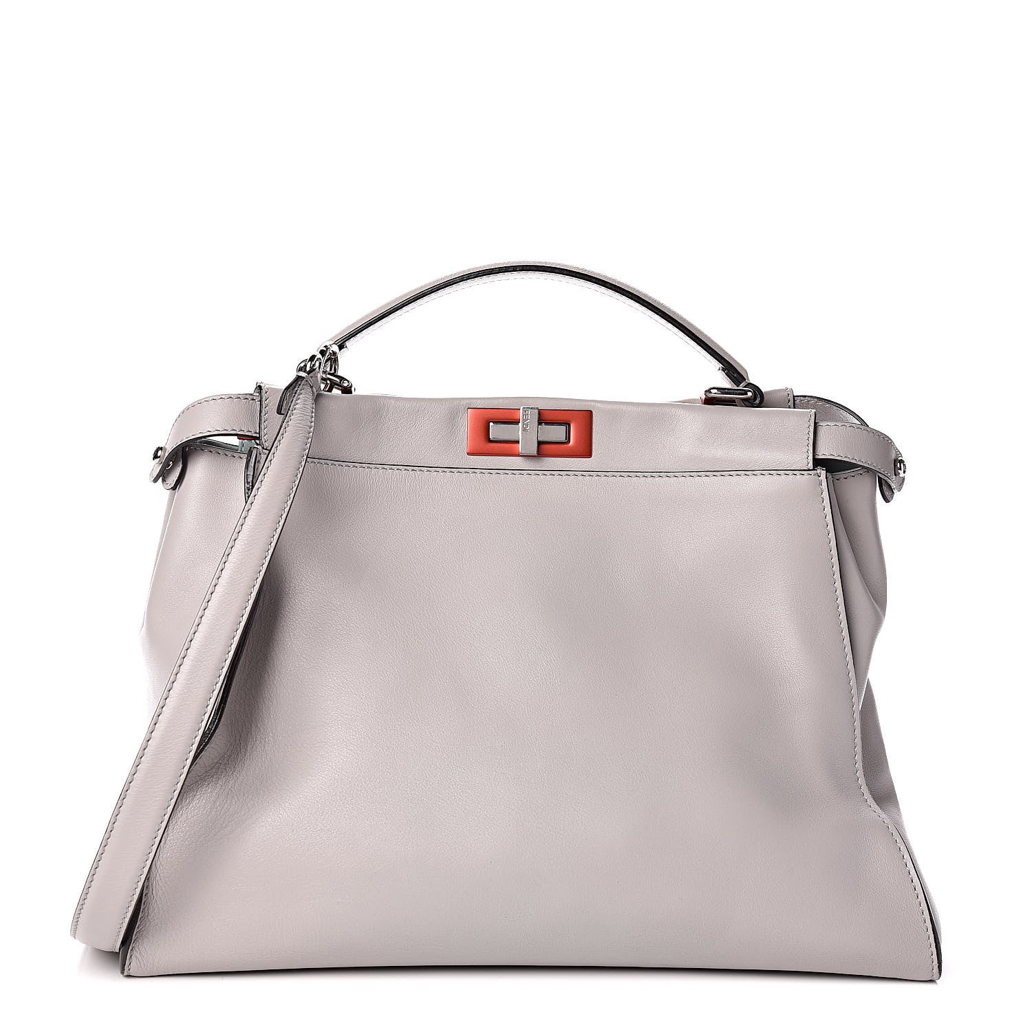 Fendi Vitello Dolce Shiny Nappa Large Peekaboo Iconic Satchel Grey 3 of 11