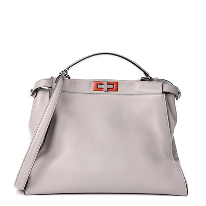 Fendi Vitello Dolce Shiny Nappa Large Peekaboo Iconic Satchel Grey 3 of 11