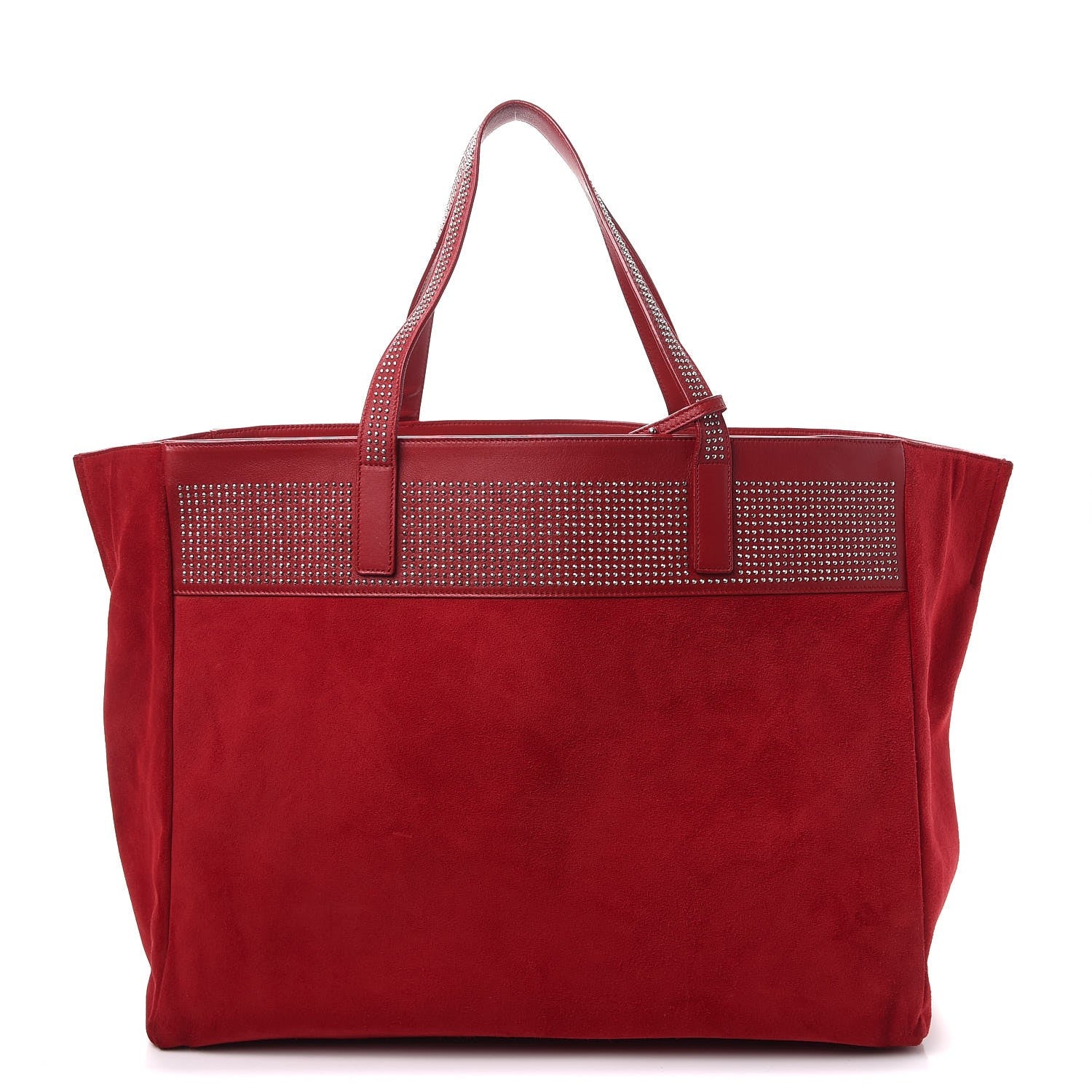 Saint Laurent Calfskin Suede Stud Reversible Shopper Tote Red 4 of 19