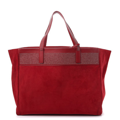 Saint Laurent Calfskin Suede Stud Reversible Shopper Tote Red 4 of 19