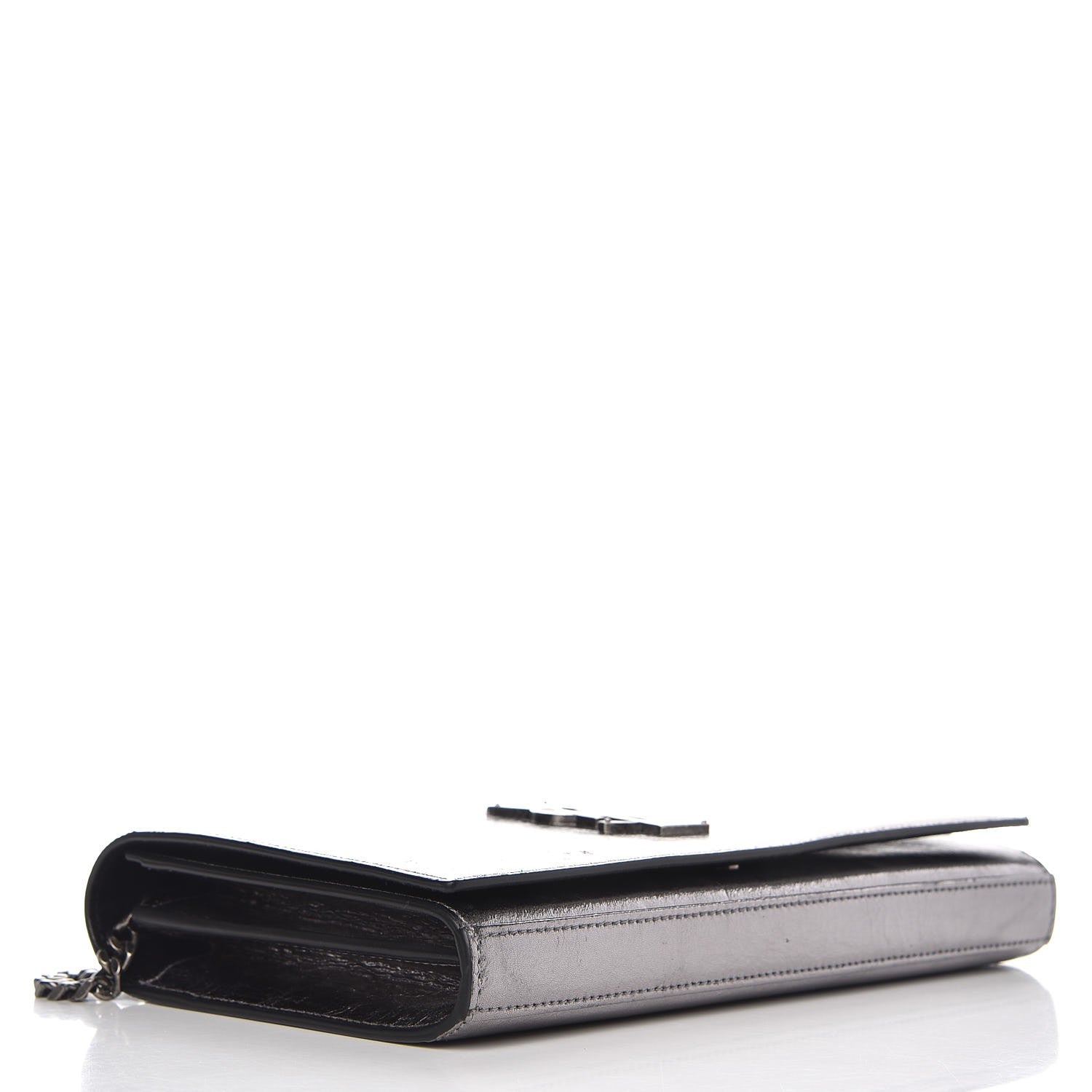 Saint Laurent Metallic Crackled Calfskin Monogram Chain Wallet Acciaio Nero 5 of 10