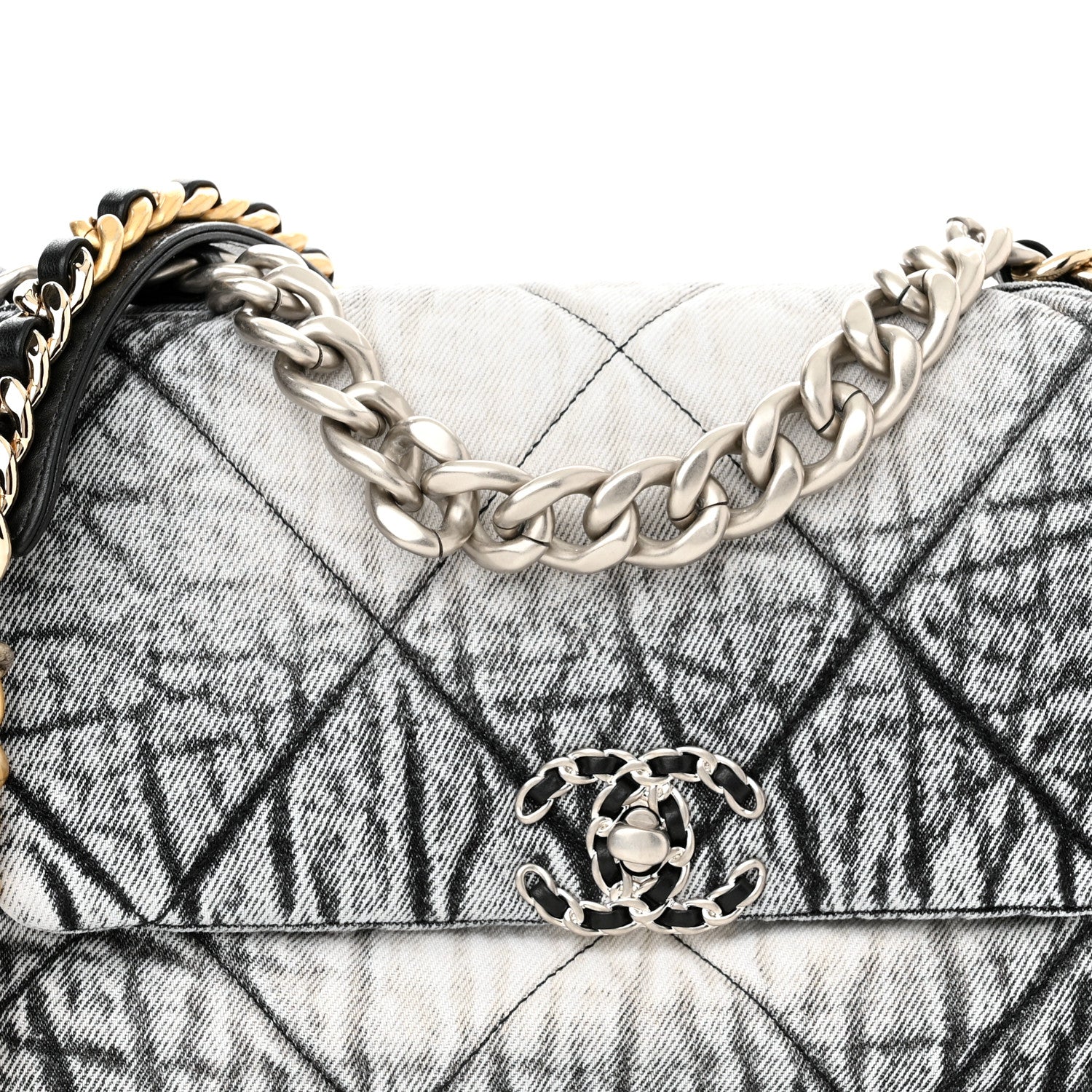 Chanel Washed Denim Quilted Medium Chanel 19 Flap Black White 7 of 10