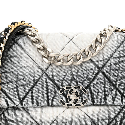 Chanel Washed Denim Quilted Medium Chanel 19 Flap Black White 7 of 10