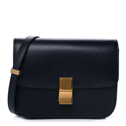 Celine Box Calfskin Medium Classic Box Flap Bag Navy Tan 1 of 12