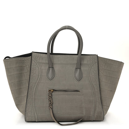 Celine Crocodile Embossed Nubuck Large Phantom Luggage Grey 1 of 10